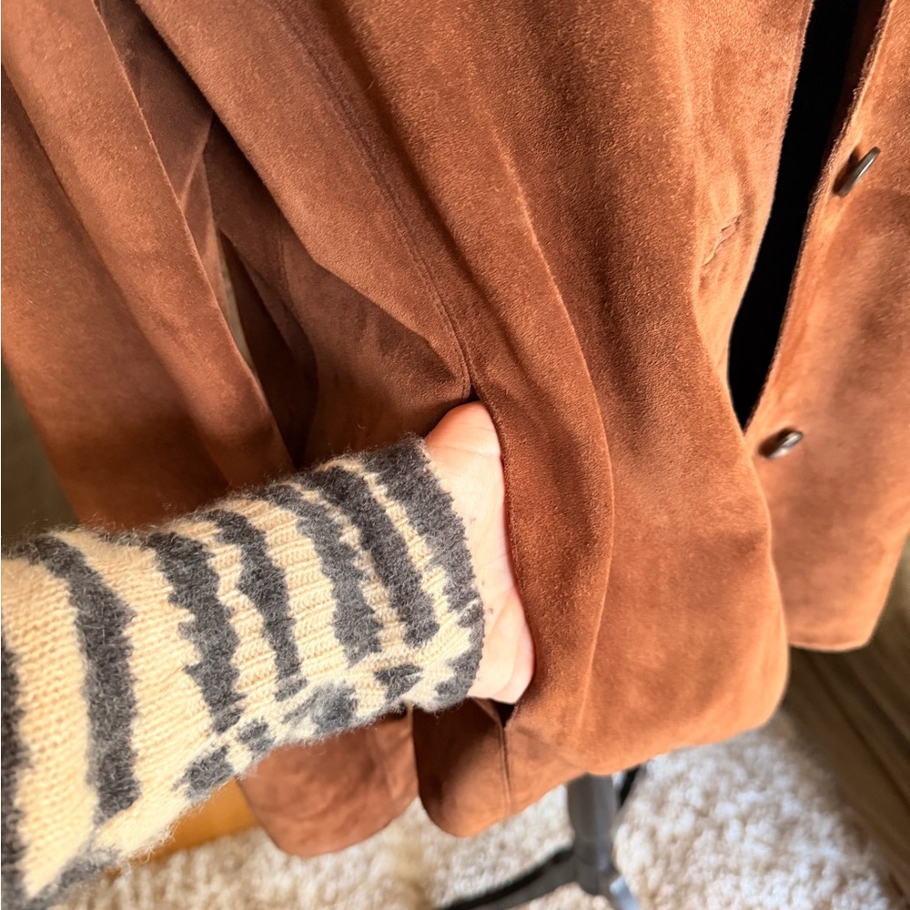 Brown Suede Button-Front Jacket - Picture 5 of 5